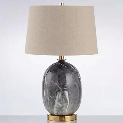 Modern Minimalist Round Vase Base Ceramic Fabric 1-Light Table Lamp For Bedroom