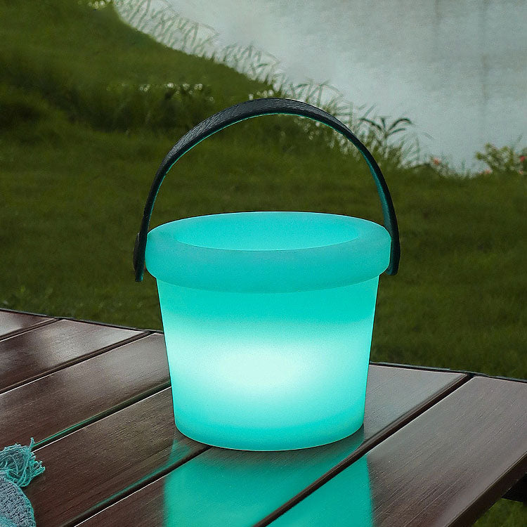 Modern Simplicity Round Bucket PE PU USB LED Outdoor Light For Outdoor Patio