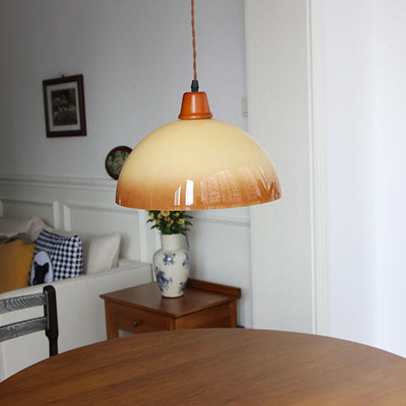 Suspension Luminaire 1 Lumière Dôme Jaune Dégradé Vintage Nordique 