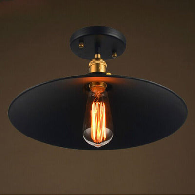 Contemporary Industrial Iron Conical Shade 1-Light Semi-Flush Mount Ceiling Light For Hallway