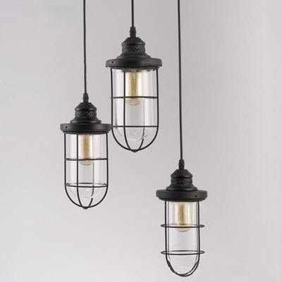 Industrial Vintage Iron Glass Cage 1-Light Pendant Light