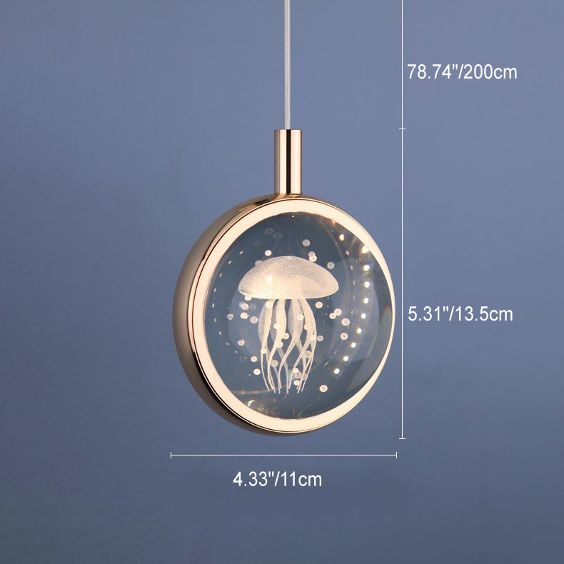 Modern Minimalist Round Ball Aluminum Crystal LED Pendant Light For Bedroom