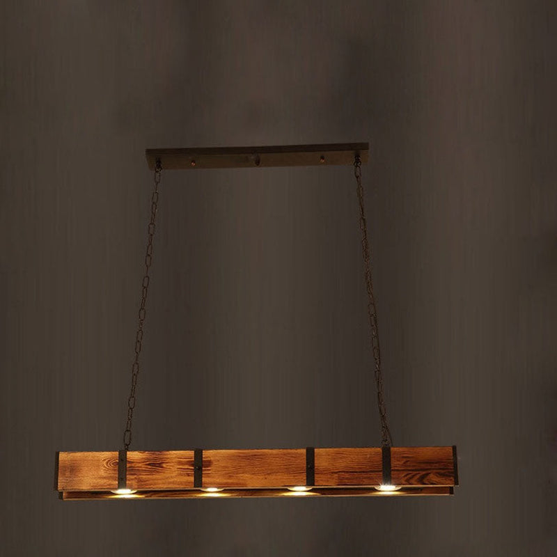 Traditional Vintage Solid Wood Long Bar LED Island Light Chandelier For Dining Room