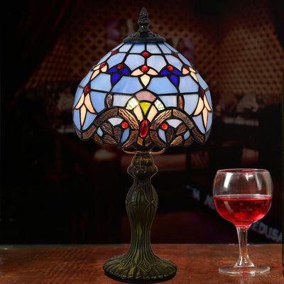 European Style Tiffany Blue Baroque Stained Glass Round 1-Light Table Lamp