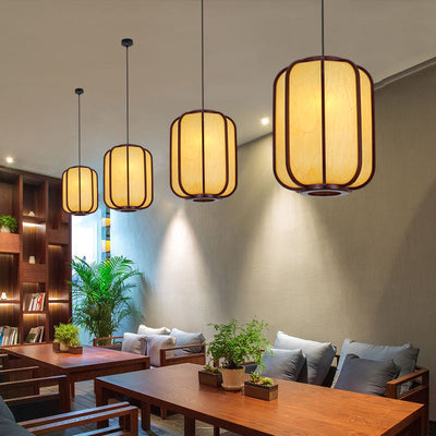 Lanterne chinoise moderne en bois imitation peau de mouton, luminaire suspendu à 1 lumière 