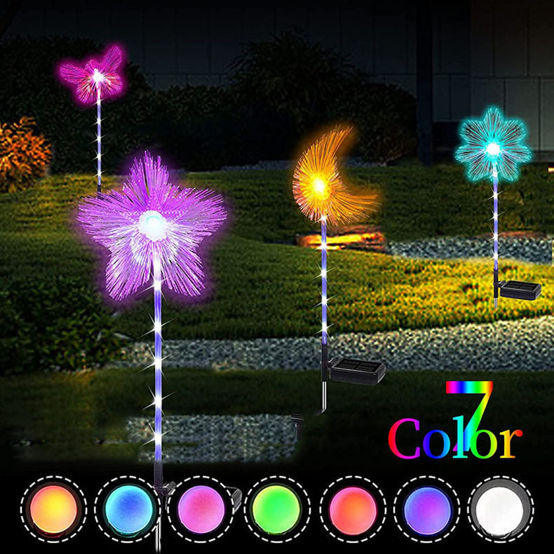 Outdoor Decorative Waterproof Butterfly Star Moon Fiber Optic Solar LED Lawn Flower Landscape Lighting