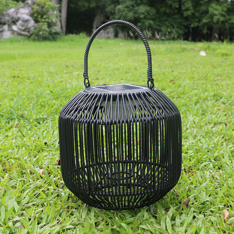 Modern Rattan Weaving Iron Portable Outdoor Waterproof Solar LED Lawn Landscape Light