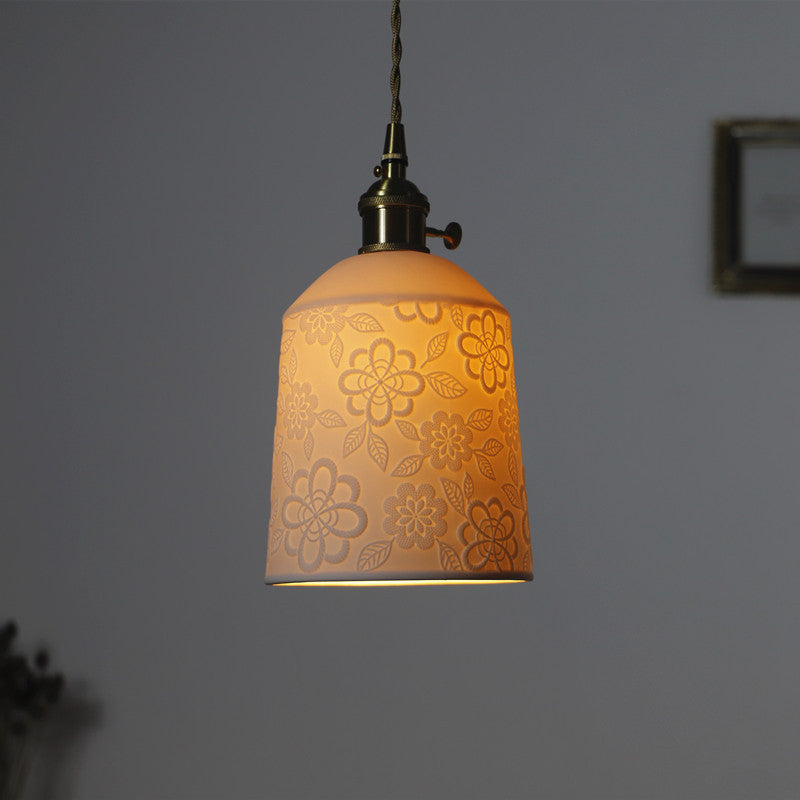 Modern Vintage Brass Ceramic 1-Light Pendant Light