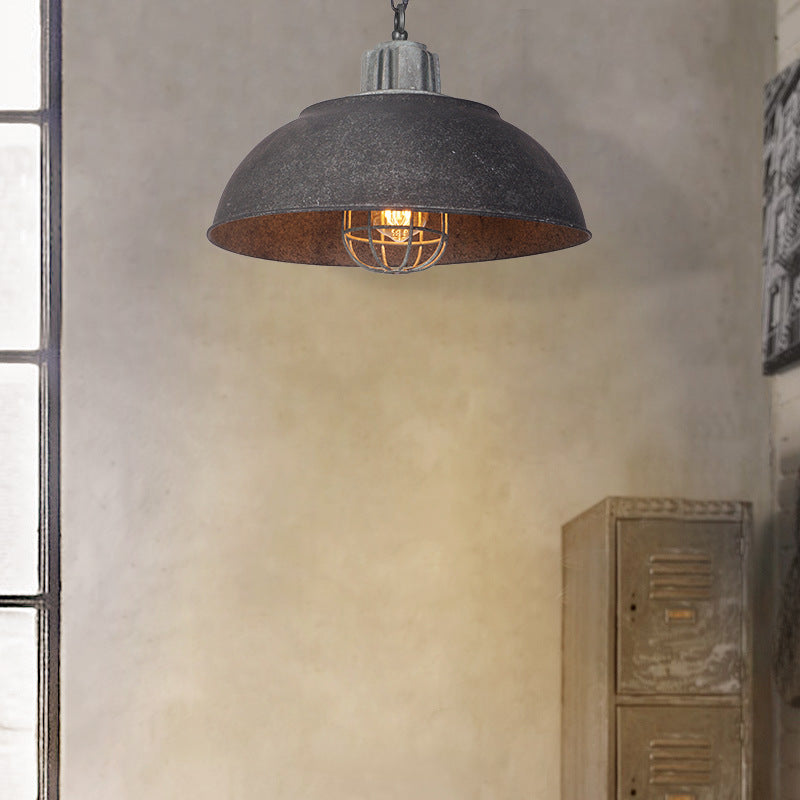 Industrial Vintage Iron Rust Pot Lid Dome 1-Light Pendant Light