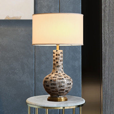 Modern Transitional Canvas Shade Shell Decor Vase Shape Base 1-Light Table Lamp For Study