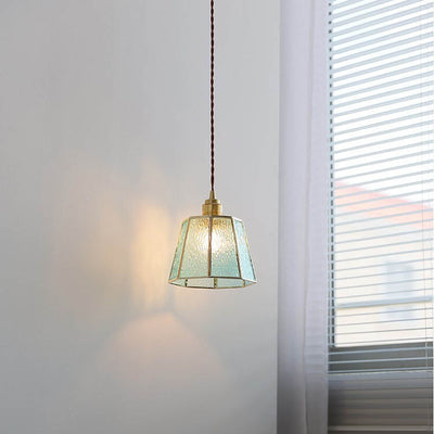 Modern Art Deco Water-grain Glass Polygonal Shade Brass 1-Light Pendant Light for Living Room