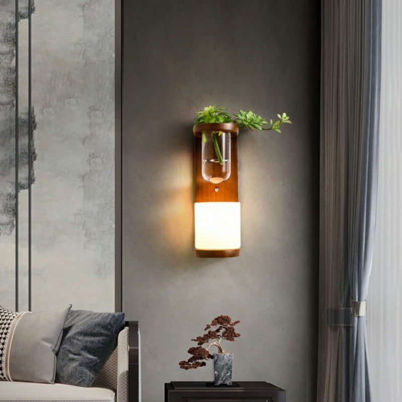 Nordic Creative Walnut Glass Pull Cord 1-Light Wall Sconce Lamp