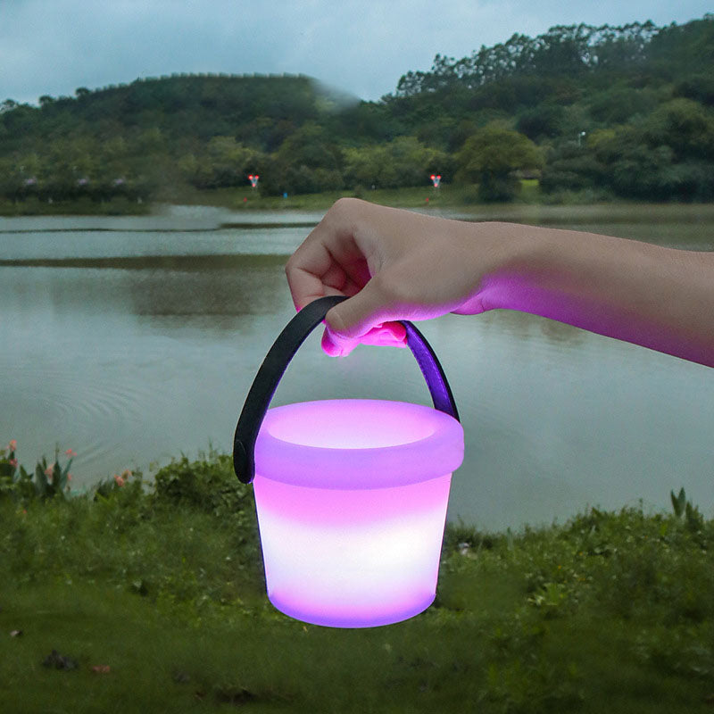 Modern Simplicity Round Bucket PE PU USB LED Outdoor Light For Outdoor Patio