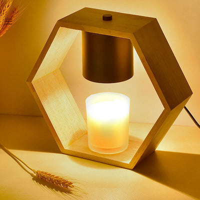 Nordische, minimalistische, sechseckige Tischlampe aus schmelzendem Wachs mit 1 Leuchte aus Holz