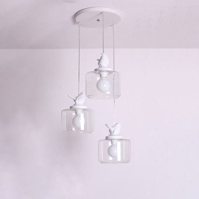 Contemporary Scandinavian Cylinder Bird Iron Glass 1-Light Pendant Light For Living Room