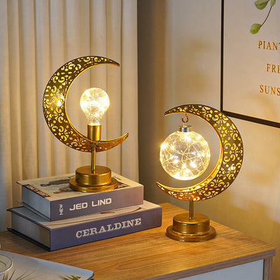 Muslim Festival Iron Moon Light Orb LED Decorative Table Lamp