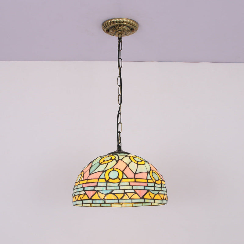 European Retro Tiffany Colorful 1-Light Pendant Light