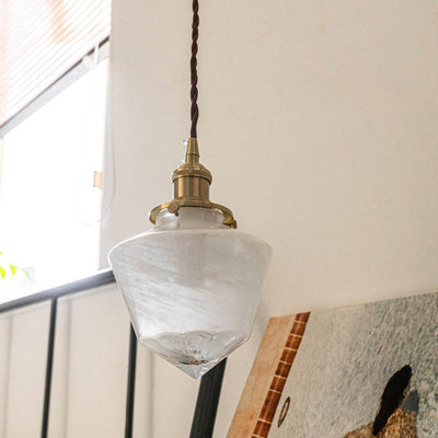 Modern Eclectic Imitation Marble Cone Shade Brass 1-Light Pendant Light for Living Room