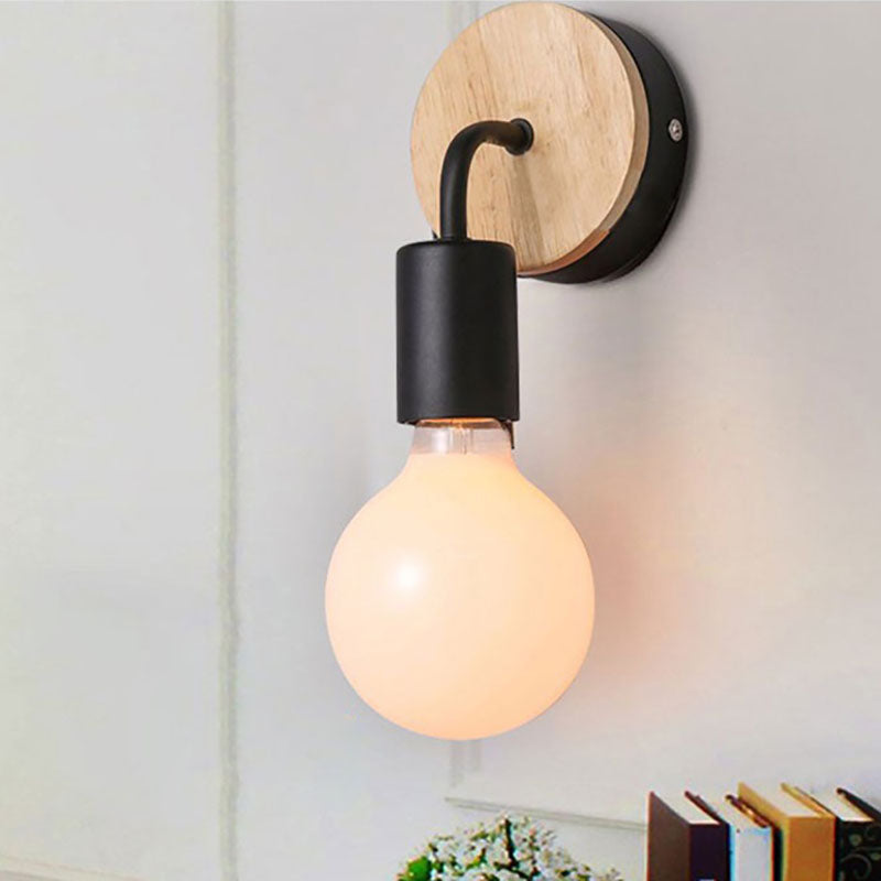 Modern Simplicity Bent Wood Iron 1-Light Wall Sconce Lamp For Bedroom