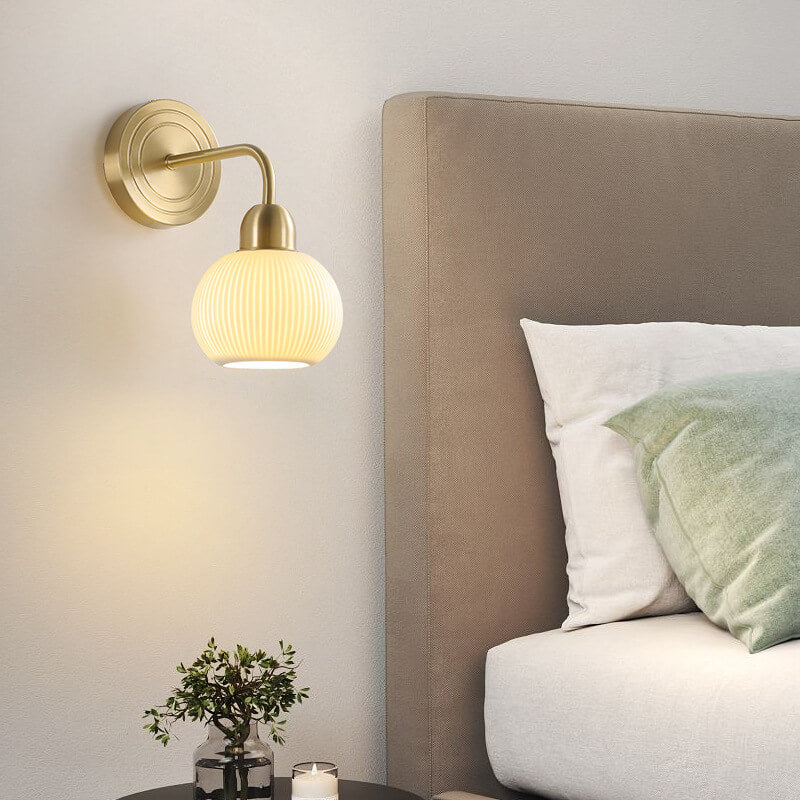 Modern Minimalist Striped Ceramic Round Jar Copper 1-Light Wall Sconce Lamp