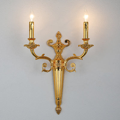 European Vintage Carved Candle Holder Long Arm 2-Light Wall Sconce Lamp