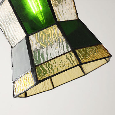 Lampe suspendue à 1 lumière en verre géométrique en mosaïque verte créative vintage 