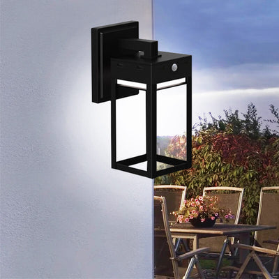 Solar Outdoor Modern Square Cage Body Sensor LED Wall Sconce Lamp