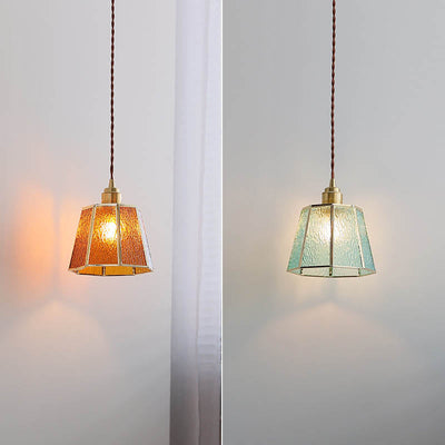 Modern Art Deco Water-grain Glass Polygonal Shade Brass 1-Light Pendant Light for Living Room