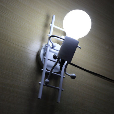 Contemporary Creative Little People Climbing Stairs Iron 1-Light Wall Sconce Lamp For Bedroom