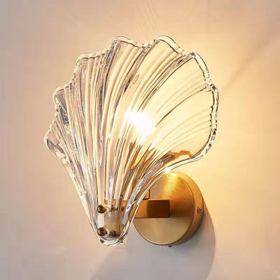 Contemporary Luxury Shell Glass Brass Finish Frame 1-Light Wall Sconce Lamp For Bedroom