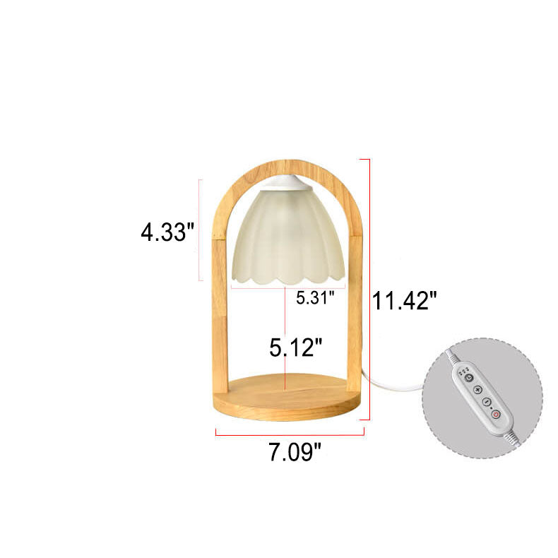 Moderne Holzring-Glasschirm-1-Licht-Dimmer-Schmelzen-Wachs-Tischlampe