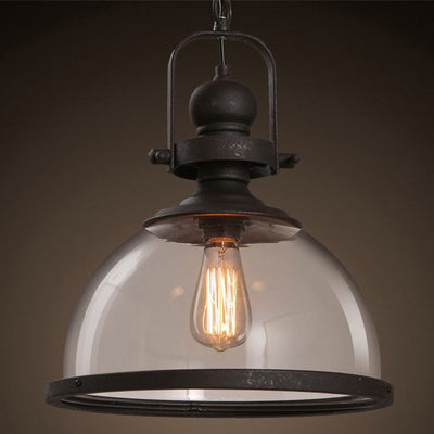 Traditional Farmhouse Iron Semi-Circular Glass Shade 1-Light Pendant Light For Dining Room