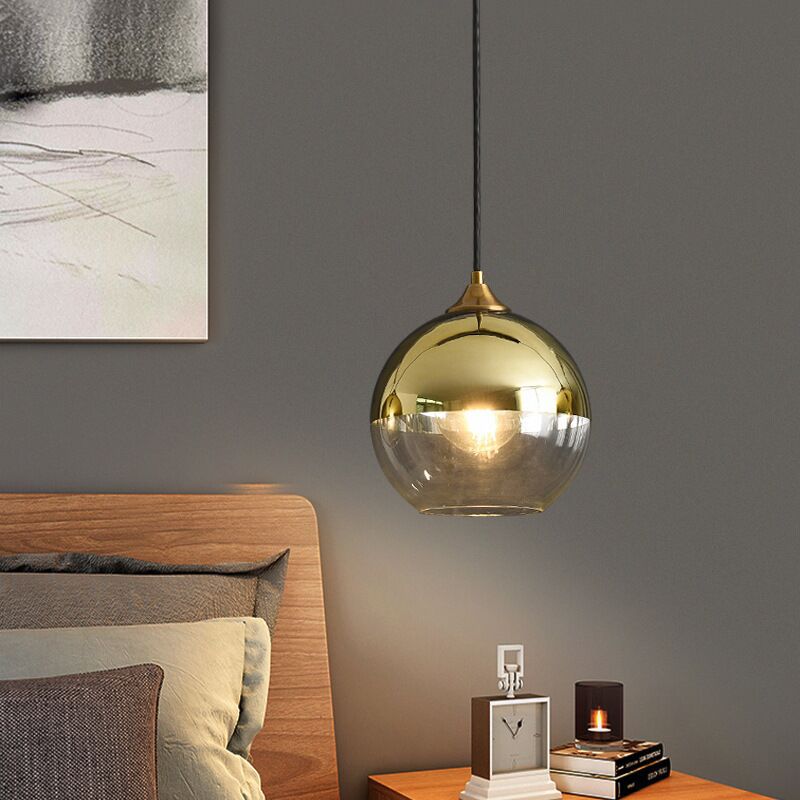 Modern Simplicity Spherical Glass Shade 1-Light Pendant Light For Bedroom