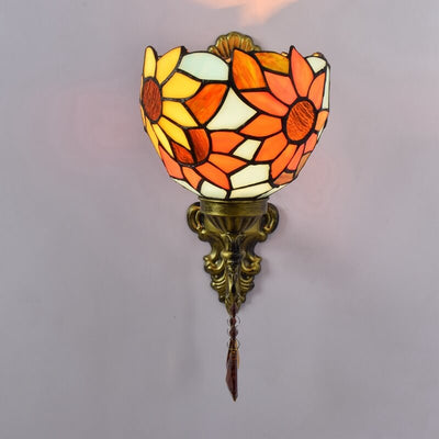 VIntage Tiffany Sunflower Buntglas 1-flammige Wandleuchte 