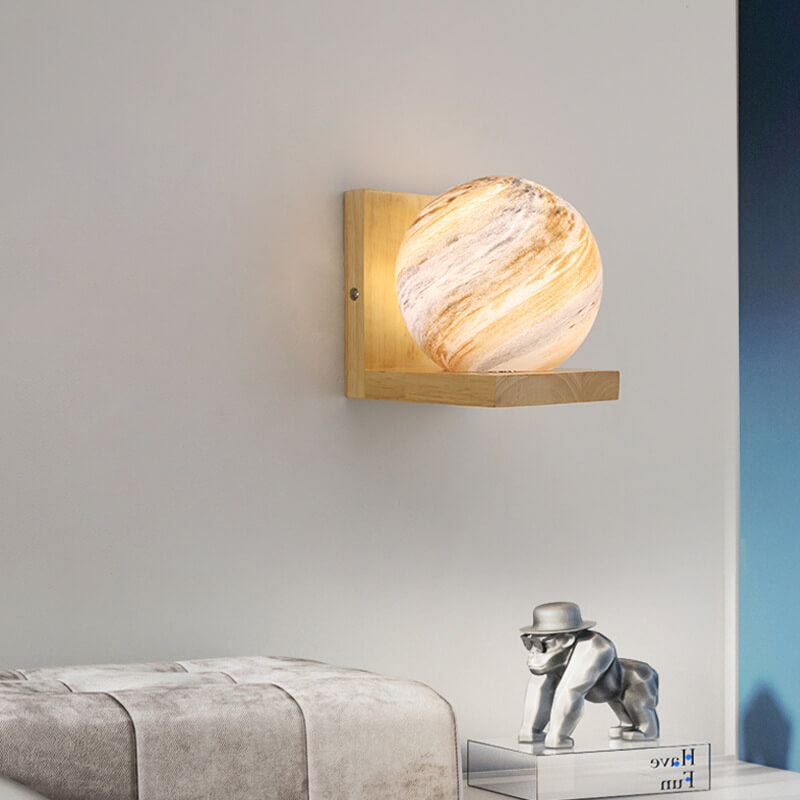 Nordic Creative Planet Glas Holz 1-flammige Wandleuchte