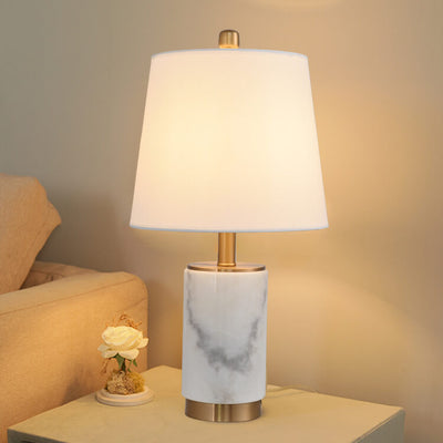 Nordic Light Luxury Cone Fabric Marble Column Base 1-Light Table Lamp