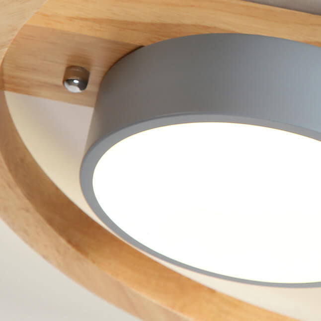 Scandinavian Minimalist Solid Wood Acrylic Round LED Flush Mount Ceiling Light