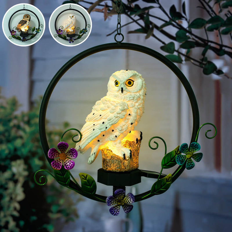 European Retro Creative Owl Resin Solar Outdoor Patio Decorative LED Pendant Light