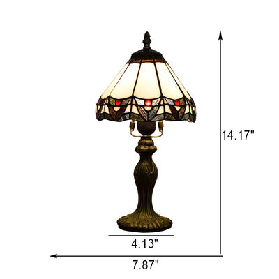 Lampe de table à 1 lumière en forme de cône de pierres précieuses Tiffany de style européen 