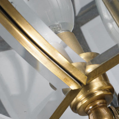 European Luxury Brass Glass Cage 3-Light Chandelier