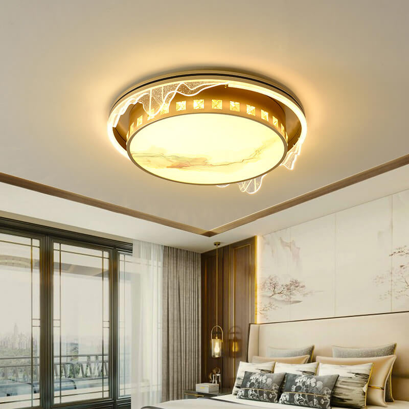 Modern Luxury Golden Round Acrylic Zen LED Flush Mount Ceiling Light