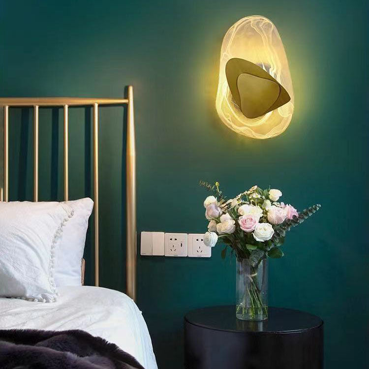 Modern Minimalist Irregular Oval Hardware Glass LED Wall Sconce Lamp For Bedroom