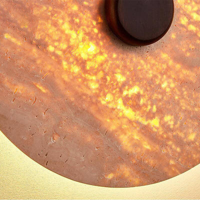 Scandinavian Modern Minimalist Round Iron Yellow Travertine LED Wall Sconce Lamp