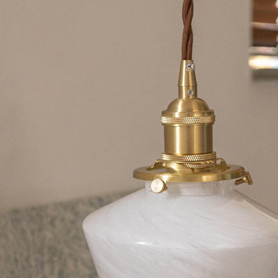 Modern Eclectic Imitation Marble Cone Shade Brass 1-Light Pendant Light for Living Room