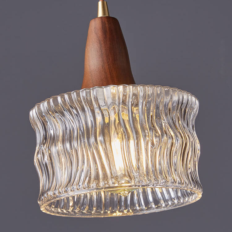 Nordic Vintage Glass Drum Jar Walnut Brass 1-Light Pendant Light