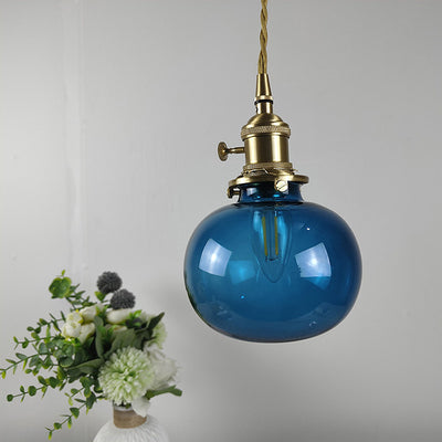 European Vintage Round Head Brass Glass 1-Light Pendant Light