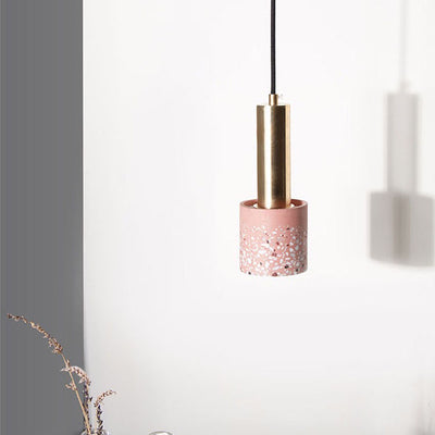 Nordic Vintage Terrazzo Colored Metal Column 1-Light Pendant Light