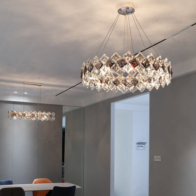 Lustre moderne à 6/8 lumières avec anneau circulaire en cristal éblouissant de luxe pour le salon 