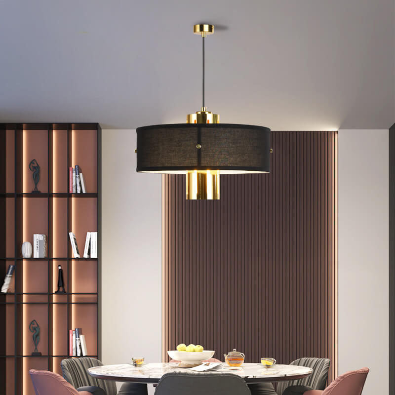 Modern Luxury Black Drum Gold Metal 1-Light Pendant Light