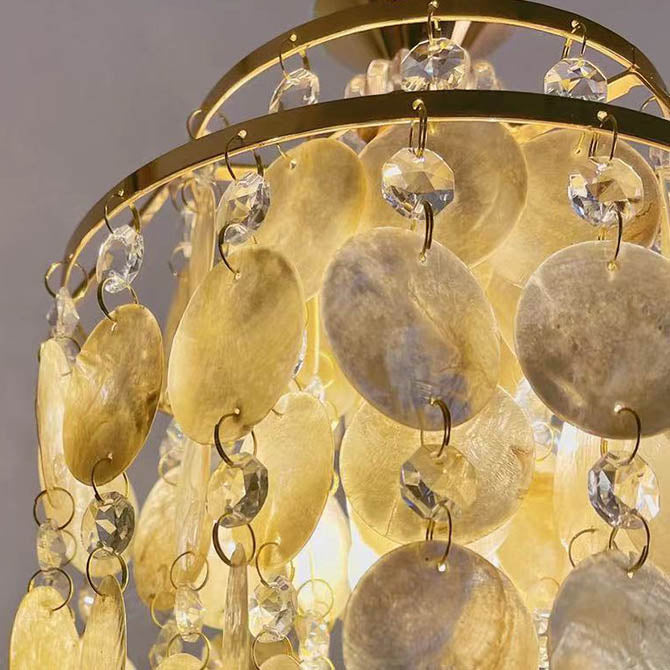 Traditional French Provincial Golden Shell Crystal Beads Round 1-Light Pendant Light for Living Room